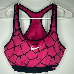 Nike Hot Pink Workout Sports Running Yoga Bra, Vibrant Animal Print, Size Large
